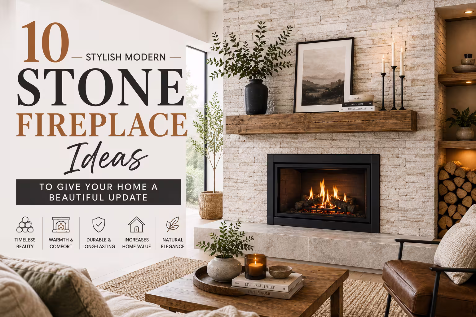 10 Stylish Modern Stone Fireplace Ideas to Give Your Home a Beautiful Update